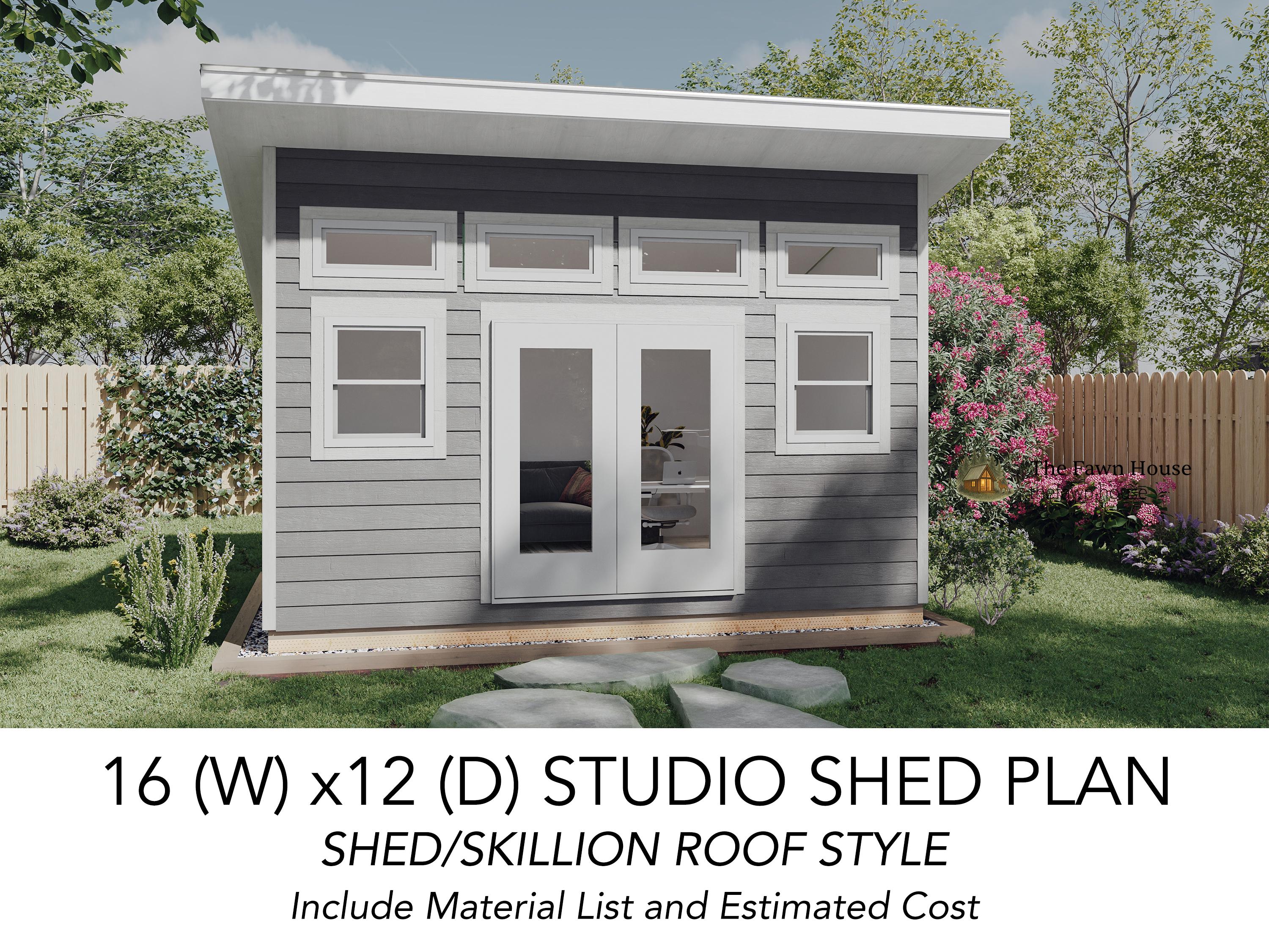 16x12 Backyard Studio Shed and Build Instruction, Lean To Roof Shed, DIY Woodworking Instructions