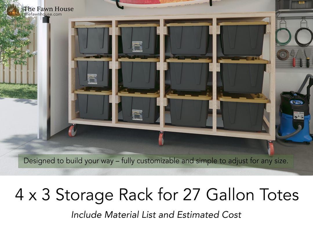 DIY 27 Gallon Storage Rack Plans, Garage Storage Plan, 4x3 Tote ...
