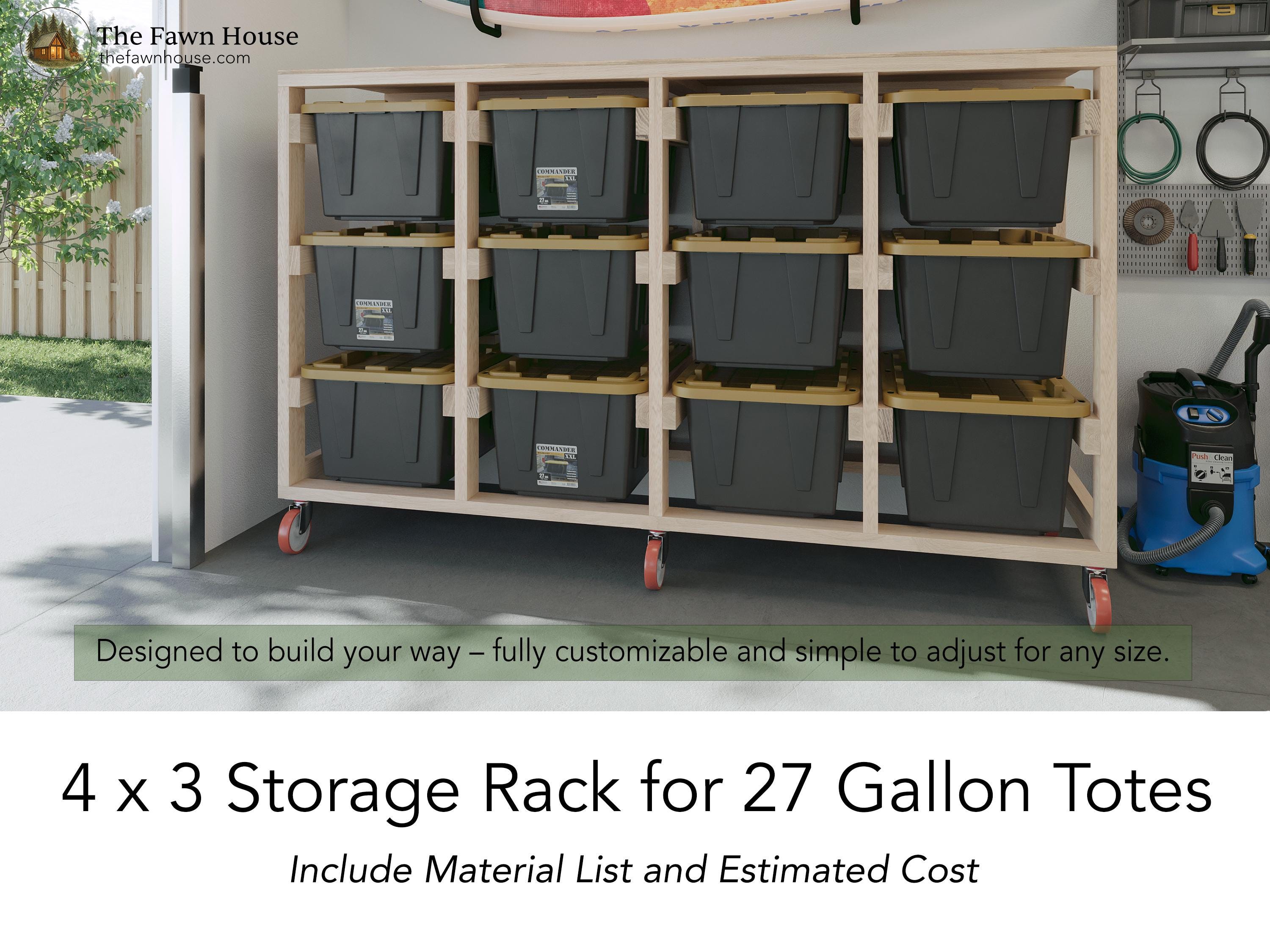 DIY 27 Gallon Storage Rack Plans, Garage Storage Plan, 4x3 Tote ...