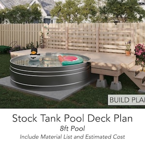 6'x13'8" Stock Tank Pool Deck, Building Plan, Deck for 8ft Pool, Construction Plans