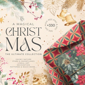 Coleção de Natal de ilustrações em aquarela com motivos florais, abstratos e decoração