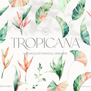 tropical leaves clipart, watercolor flowers, watercolor floral frame, greenery clipart, palm leaves clipart, tropical print, frame clipart