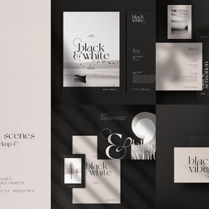 Zwart mockup pack. Kaart mockup, tijdschrift mockup, briefpapier mockup, PSD mockup, visitekaartje mockup