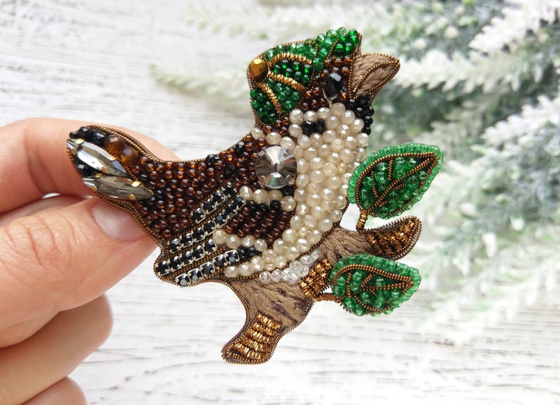 girlfriend gift sparrow beaded brooch Bird brooch pin