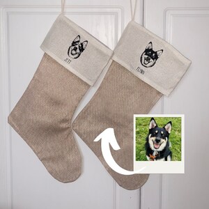 Pet Portrait Christmas Stocking, Custom gift, Burlap Xmas Decoraction, Personlaised Animal Drawing, Dog, Cat Horse etc