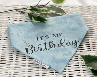 Dog Birthday Bandana, Blue or Pink, Birthday Boy Girl, Over the Collar, Snap Fastening, XS, Small, Medium, Large, Gift For Dog Lover