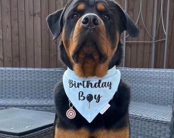 Birthday Boy Dog Bandana, Blue Birthday Puppy Outfit, Pet Scarf Party Accessory