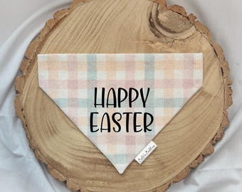 Happy Easter Dog Bandana, Pastel Gingham Pet Accessory