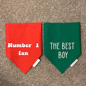 Custom Dog Bandana: Personalised Pet Announcement, Design Your Own, Over-the-Collar or Snap Red
