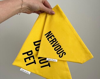 Personalised Anxious Dog Bandana, Yellow Design Your Own Text For Nervous Dog