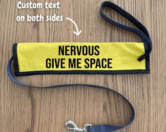 Custom Dog Lead Sleeve,  Warning Leash Cover, Nervous, Therapy, In Training, Bright Yellow Slip