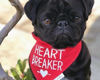 Heart Breaker Dog Bandana, Valentine's Red Pet Accessory, Gift For Dog Lover