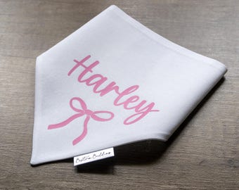 Personalised Dog Bandana: Pink Coquette Bow, Custom Name Pet Scarf