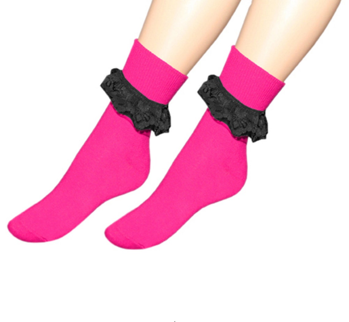 3 Pairs Pink & Black Ankle Lace Socks Ankle High Socks Etsy