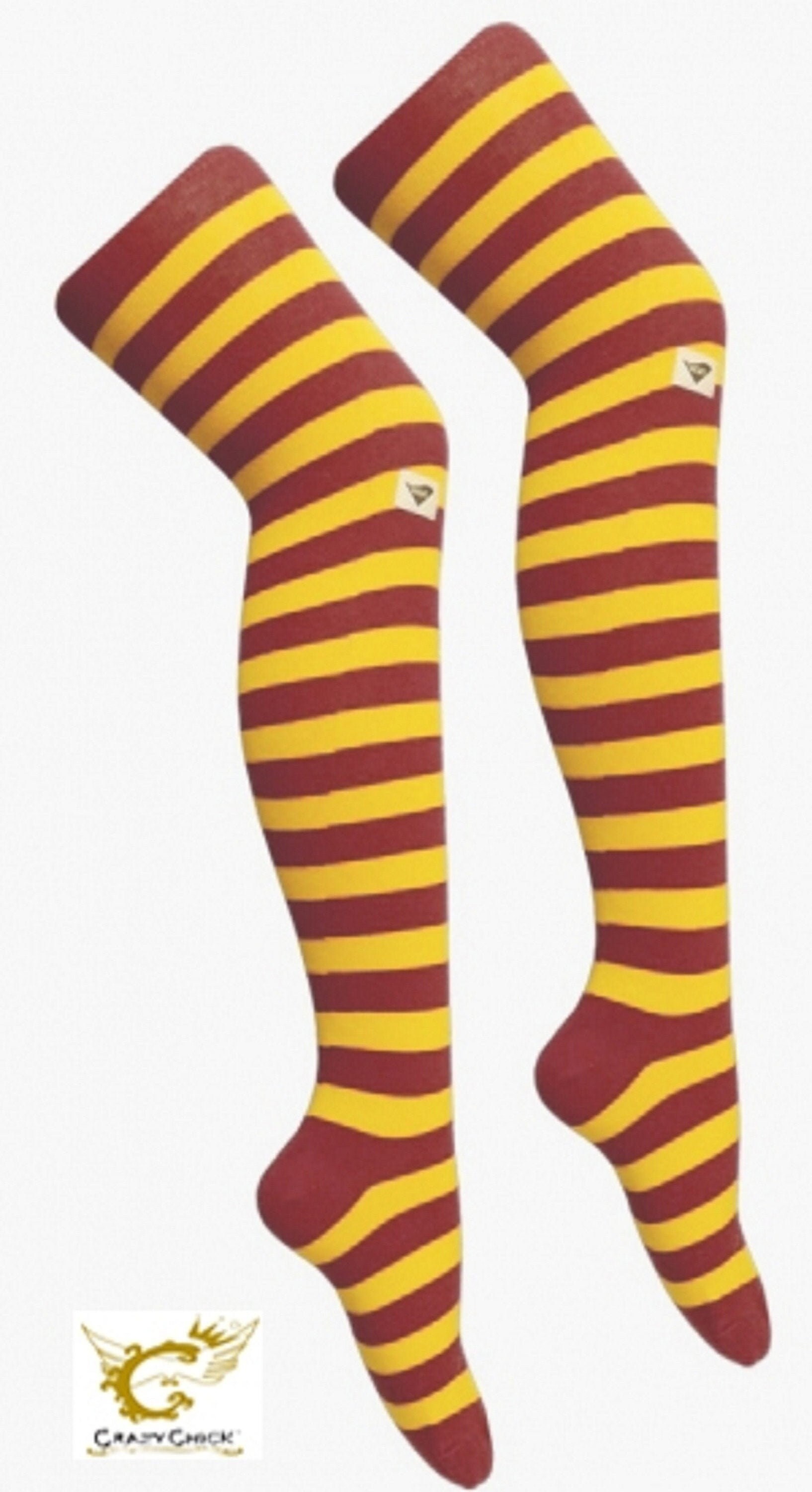 knee high white socks with yellow stripes