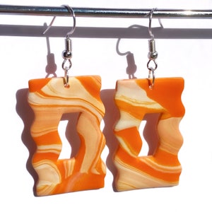 Orange marble wavy polymer clay earrings