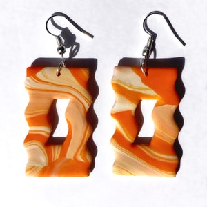 Orange marble wavy polymer clay earrings image 2
