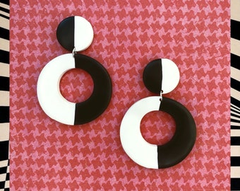 1960’s inspired two tone black and white polymer clay earrings