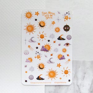 Sun, Moon, and the Stars Themed Matte Bullet Journal Sticker Sheet | Witchy | BUJO | Planner | Astrology | Witchy | Cute