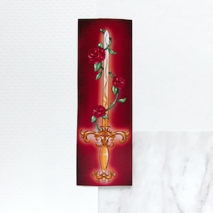 Rose Sword Bookmark | Fantasy | Bookish | Book Tok | Book | Reader | Read | Gold | Swords | Roses | Flowers