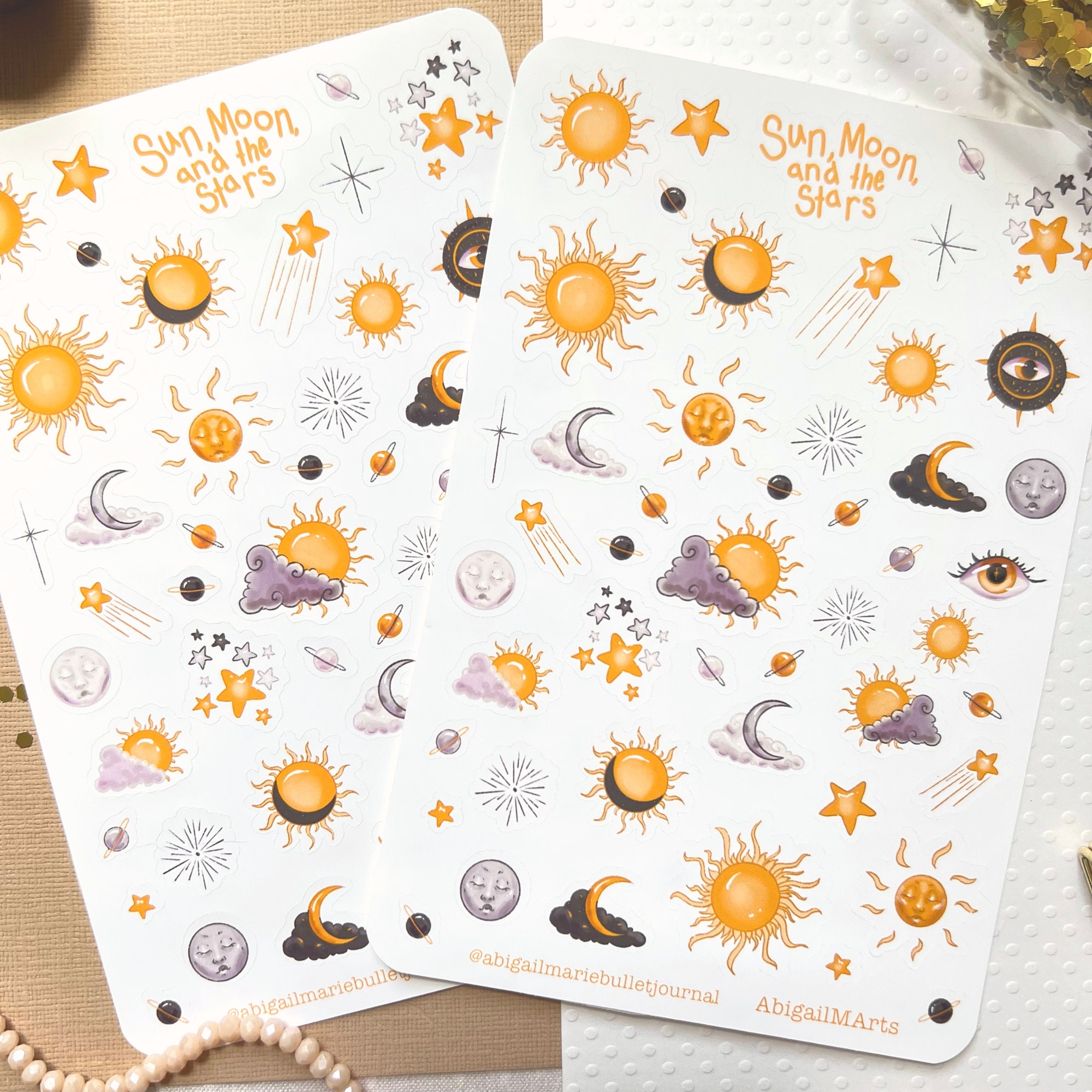 Stationery Sticker Sun, Sun Moon Stickers, Moon Diary Stickers
