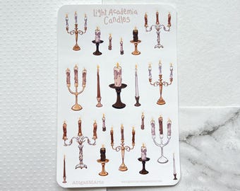Light Academia Themed Candle Matte Bullet Journal Sticker Sheet | Dark | Bookish | BUJO | Planner | Stickers |