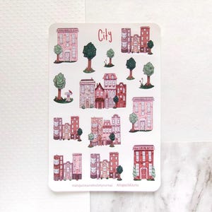 City Themed Matte Bullet Journal Sticker Sheet | Bujo | Buildings | Planner | Bullet Journal | Neutral | Aesthetic