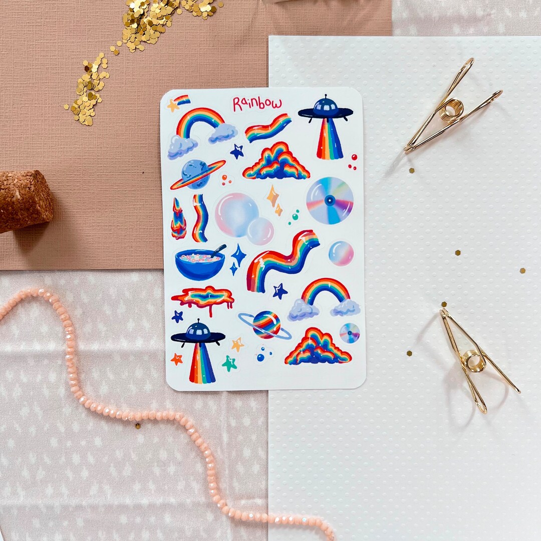 Rainbow Themed Bullet Journal Sticker Sheet | Matte | Aliens | Planner ...