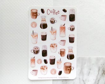 Coffee Themed Matte Bullet Journal Sticker Sheet | Bujo | Planner | Cute | Latte | Iced Coffee |