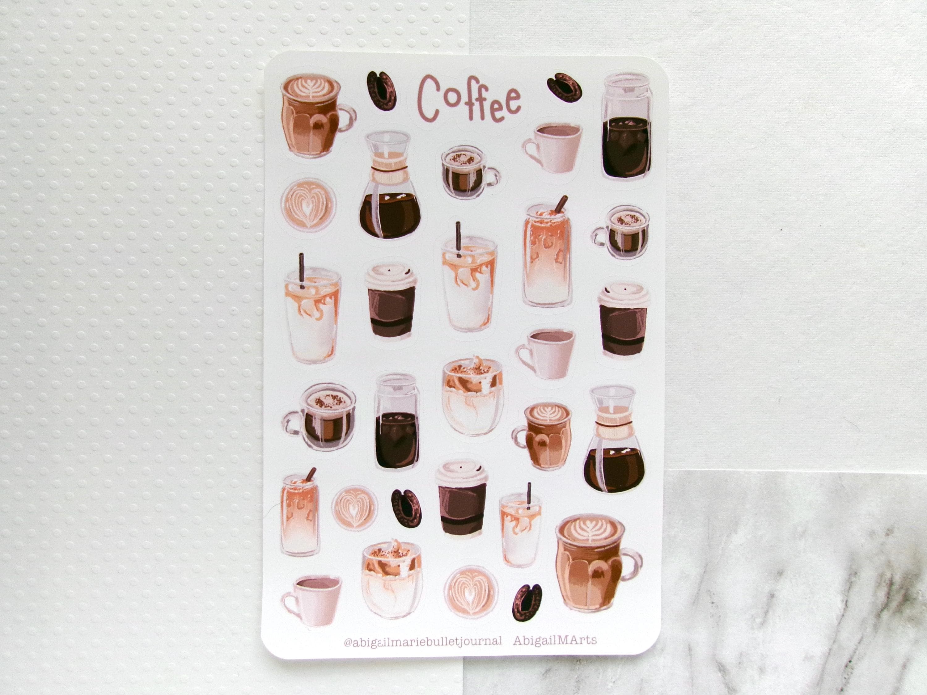 Hoja de pegatinas mate para bullet journal con temática de café / Bujo / Planificador / Lindo / Latte / Café helado /