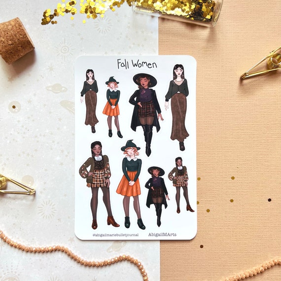 Fall Women Matte Bullet Journal Sticker Sheet Aesthetic - Etsy