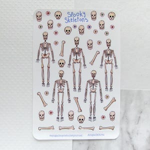 Spooky Skeleton Themed Matte Bullet Journal Sticker Sheet | Fall | Halloween | Planner | Bujo | Bones | Creepy