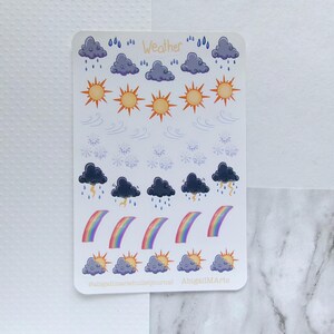 Weather Themed Bullet Journal Sticker Sheet | Planner | Bujo | Rain | Snow | Sun | Clouds | Rainbow | Storm