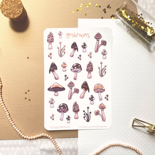 Mushroom Themed Matte Bullet Journal Sticker Sheet | Cute | Cottagecore | Witchy | Nature | Planner | Bujo |