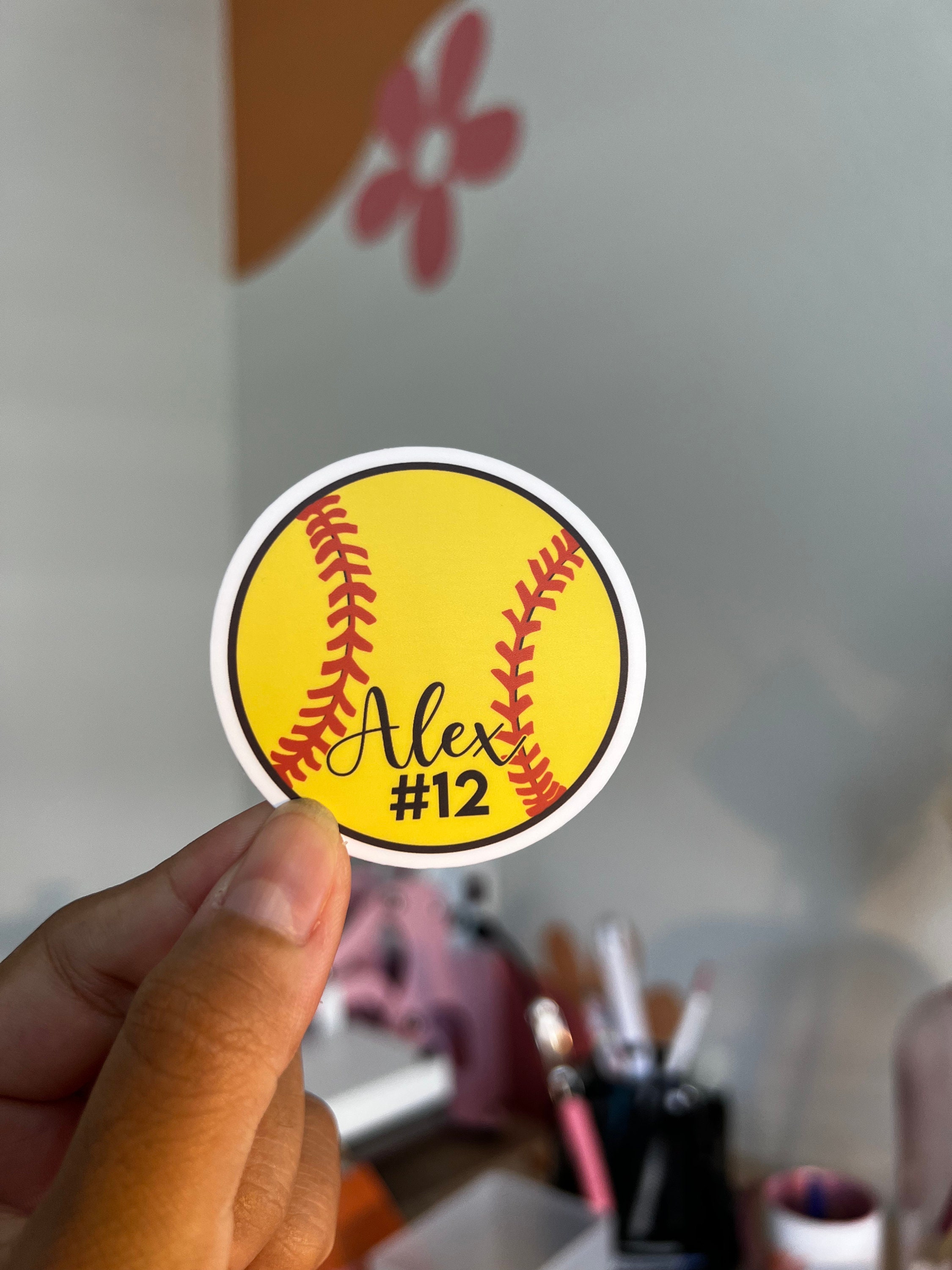 Sofball Ribbon Sticker Custom Softball Sticker | Custom Sport Sticker | Softball Stickers ...