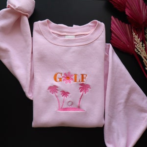 Embroidered Golf Sweatshirt | Tropical Palm Tree Crewneck