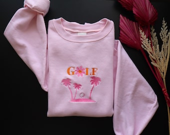 Embroidered Golf Sweatshirt | Tropical Palm Tree Crewneck