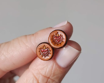 Sacred Heart Tooled Leather Earrings