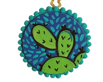 Hand Painted Cactus Christmas Ornament, Blue, Green & Teal