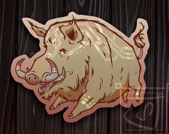 Gullinbursti the Golden Boar, Limited stock Sticker 2024, Original Art Norse Viking Themed Dye Cut Sticker, 3.5 x 3 inches