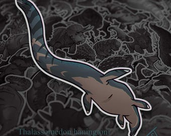 Cretaceous Chonkers - Thalassomedon, Original Art, Die Cut, Hand Cut, Vinyl Stickers