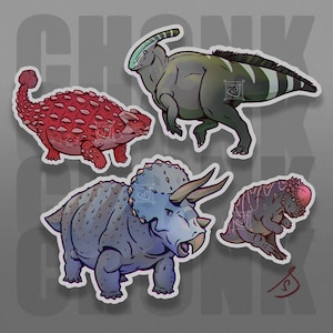 Cretaceous Chonkers - Dinosaur Stickers, Die Cut Vinyl Stickers Triceratops, Ankylosaurs, Parasaurolophus, Pachycephalosaurus