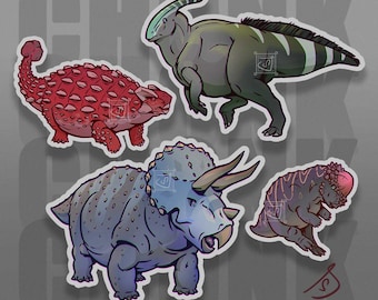Cretaceous Chonkers - Dinosaur Stickers, Die Cut Vinyl Stickers Triceratops, Ankylosaurs, Parasaurolophus, Pachycephalosaurus