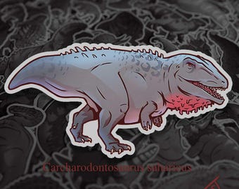 Cretaceous Chonkers - Carcharodontosaurus Original Art, Die Cut Vinyl Dinosaur Stickers