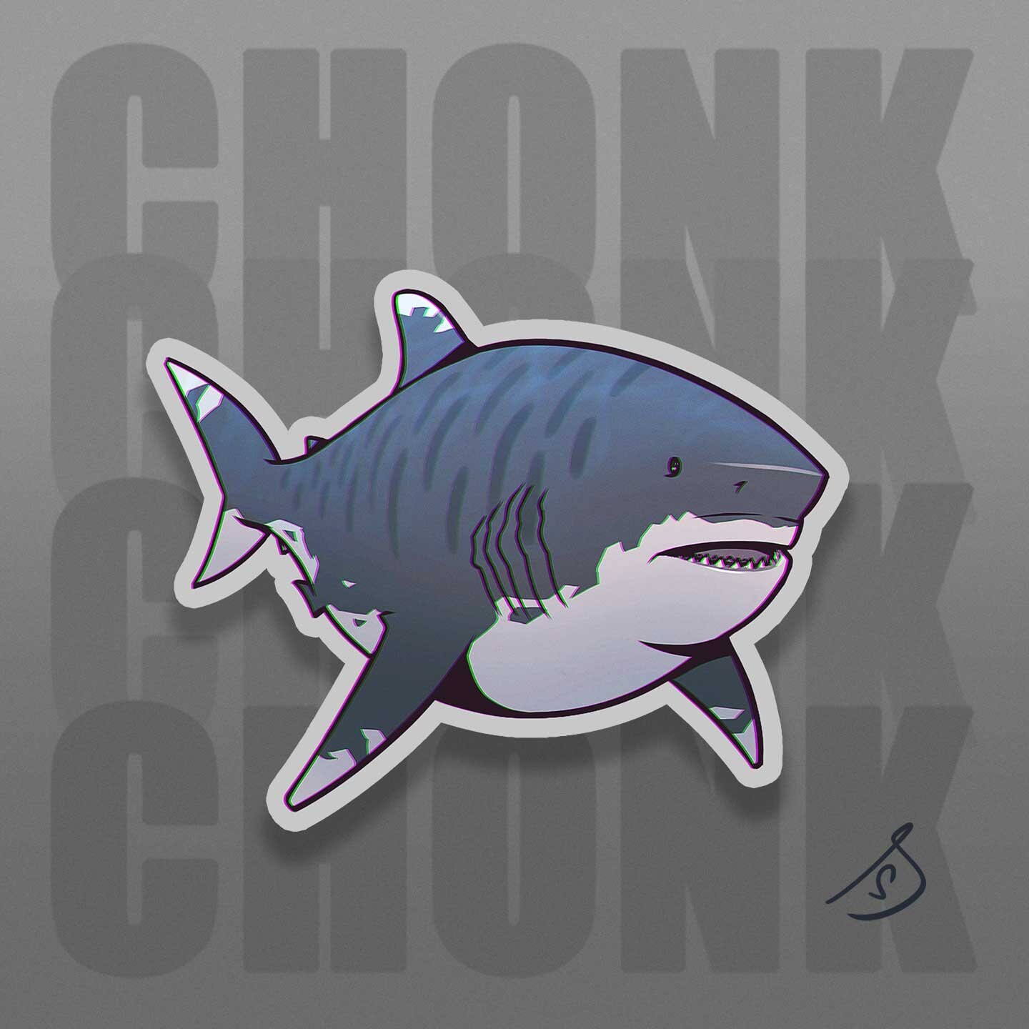 Cretaceous Chonkers - Cretoxyrhina, Shark, Original Art, Die Cut, Hand Cut, Vinyl Stickers