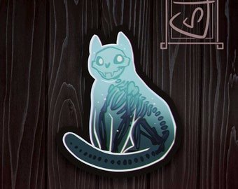 Halloween Sticker 2024 - Original Art Halloween Plasma Kitty Sticker Ghost Cat Sticker Spooky Ghost Sticker Ghost Spooky Skeleton Sticker