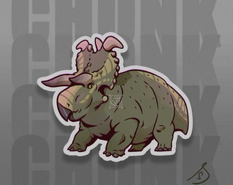 Cretaceous Chonkers - Lokiceratops, Original Art, Die Cut Vinyl Dinosaur Stickers, Paleoart Sticker