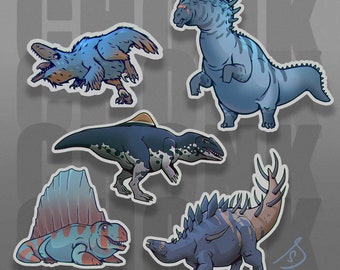 Custom Chonker Stickers - BlueFin Dinosaurs and Synapsid, Deinonychus, Concaventor, Amargasaurus, Kentrosaurus, Dimetrodon