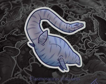 Cretaceous Chonkers - Elasmosaurus, Plesiosaur, Original Art, Die Cut, Hand Cut, Vinyl Stickers