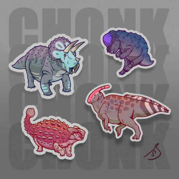 Cretaceous Chonkers, Chonky Dinosaur Stickers, Dye Cut, Hand Cut, Vinyl Stickers Ankylosaurs, Triceratops, Parasaurolophus